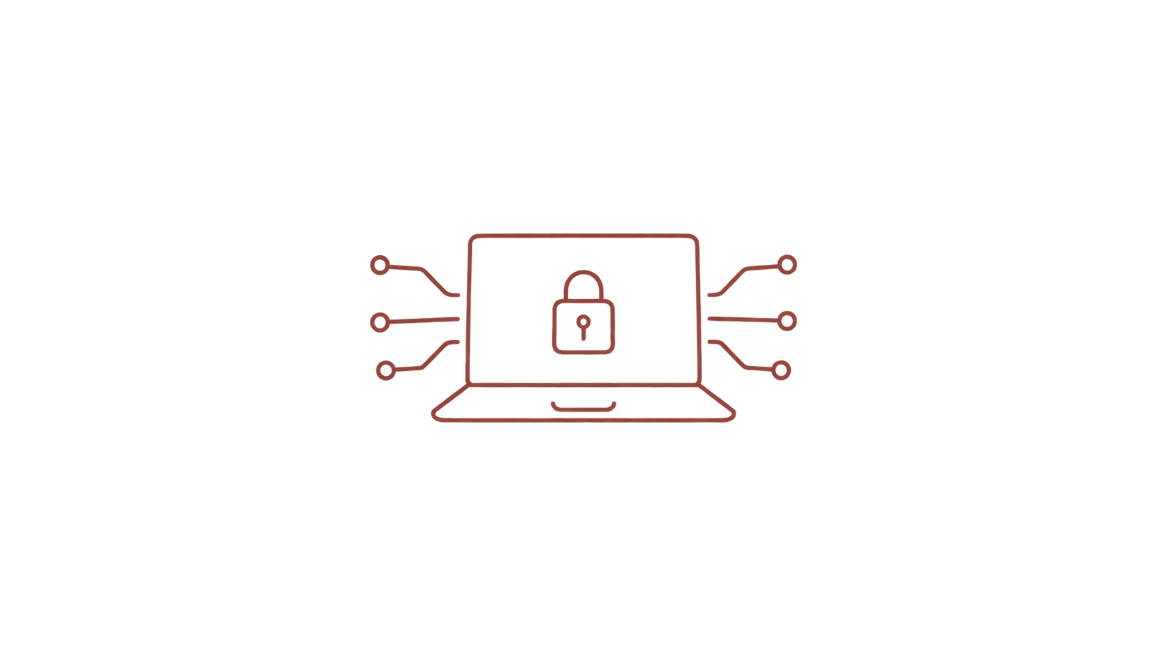 Handgezeichnetes Notebook mit Sicherheitsschloss und Netzwerkverbindungen
