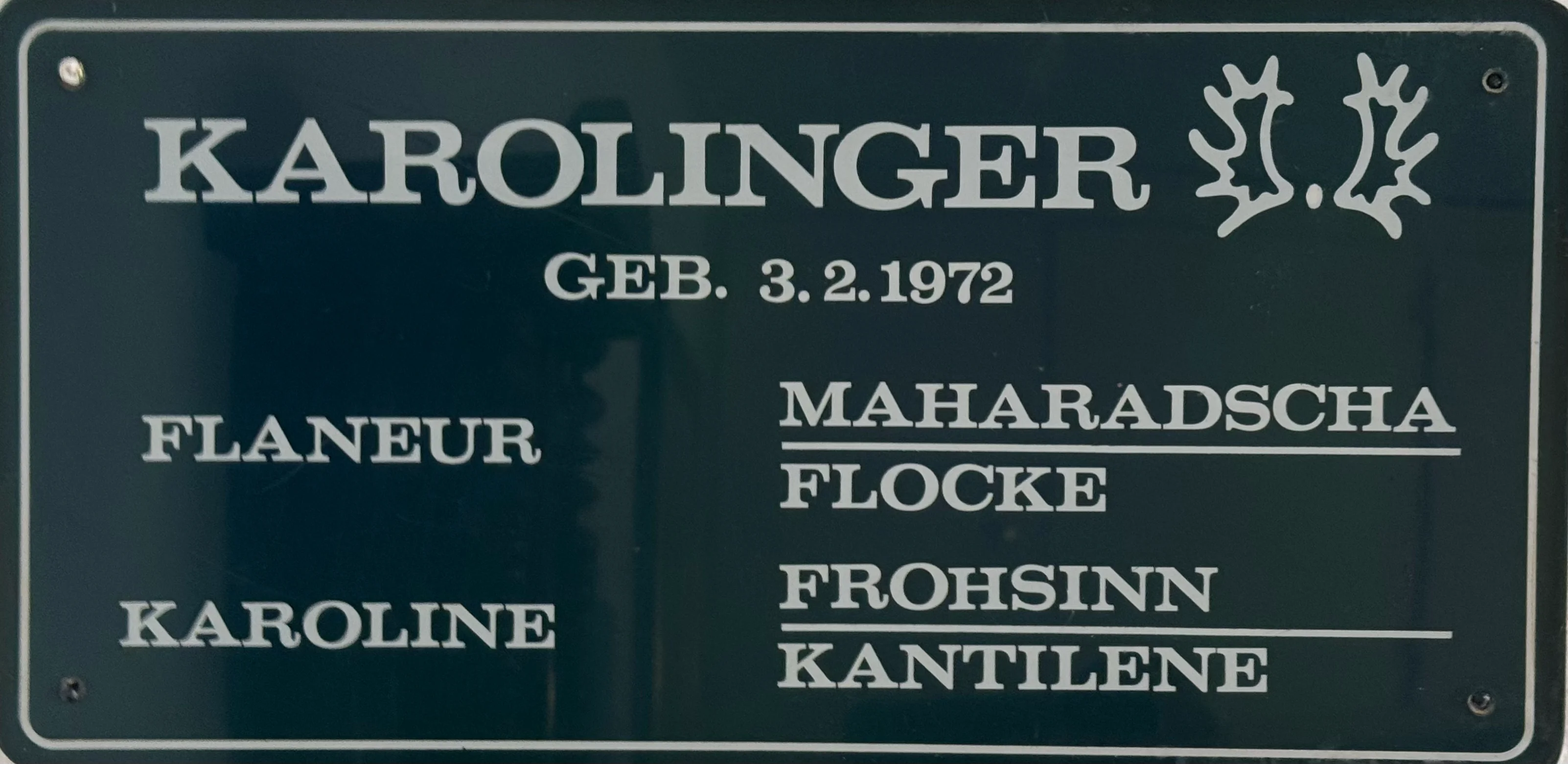 Grünes Namens- und Abstammungsboard Karolinger